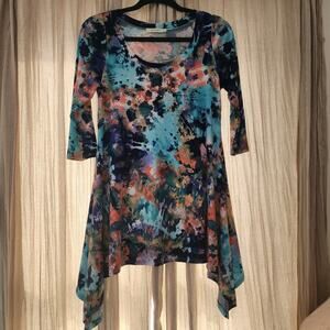 EMERALD Women's Multicolor Abstract Scoop Neck Tunic Blouse 3/4 Sleeve Size S